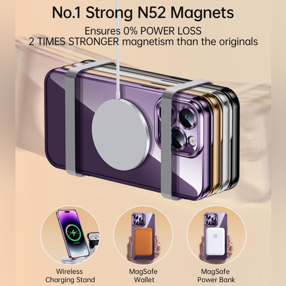 Magnetic Clear for iPhone 14 Pro Max Case withFull Camera Protection Deep Purple - Picture 5 of 6